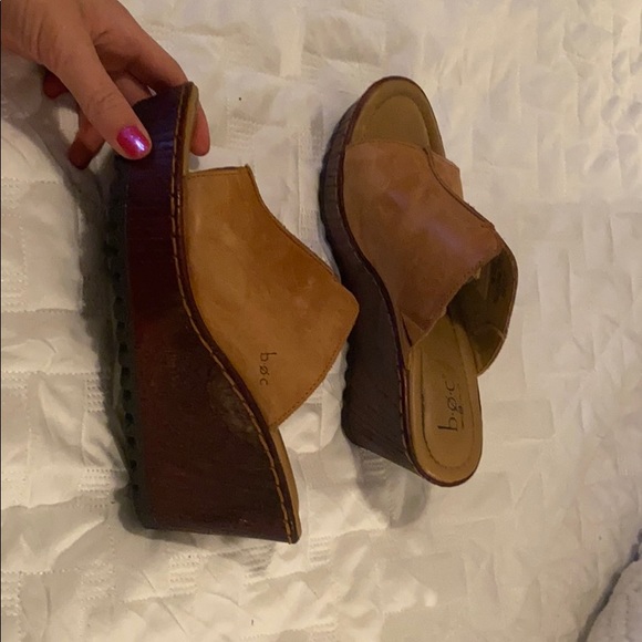 Tan leather wooden wedges mule - Picture 1 of 3